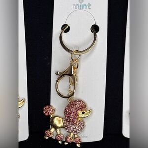 BAG CHARM Mint Poodle Dog Keychain - Sparkly Crystal Keyring Pink